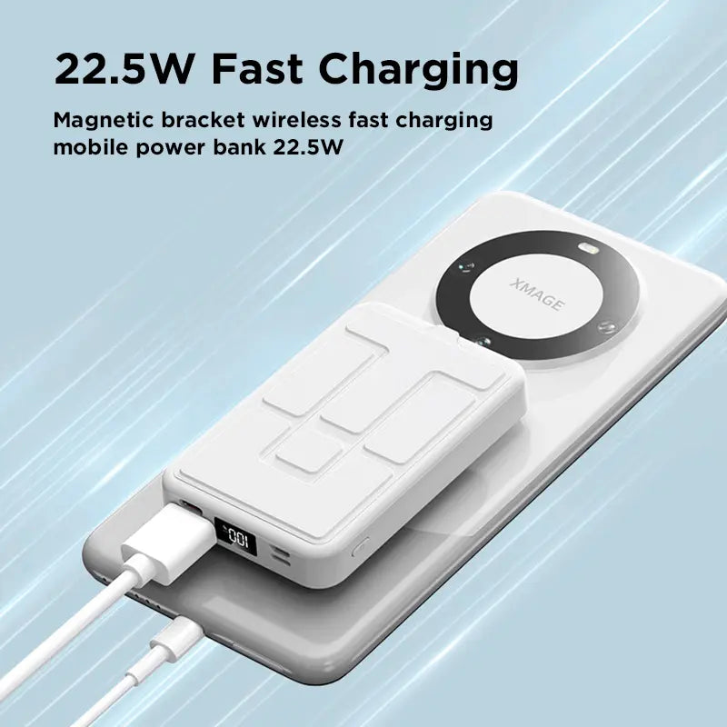 10000mAh Magnetic Power Bank – Portable Charger with Foldable Stand, LED Digital Display, Charge iPhone & Android Devices Simultaneously