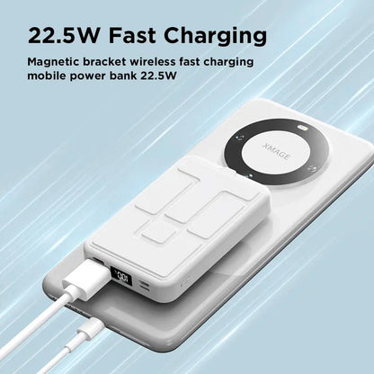 10000mAh Magnetic Power Bank – Portable Charger with Foldable Stand, LED Digital Display, Charge iPhone & Android Devices Simultaneously