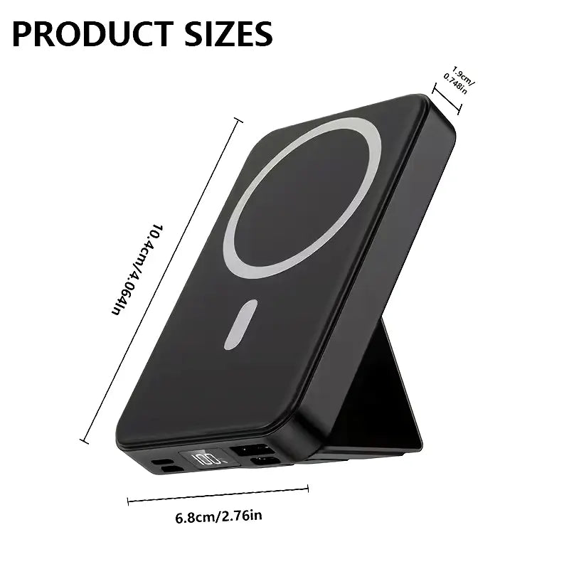 10000mAh Magnetic Power Bank – Portable Charger with Foldable Stand, LED Digital Display, Charge iPhone & Android Devices Simultaneously