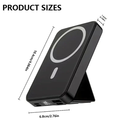 10000mAh Magnetic Power Bank – Portable Charger with Foldable Stand, LED Digital Display, Charge iPhone & Android Devices Simultaneously